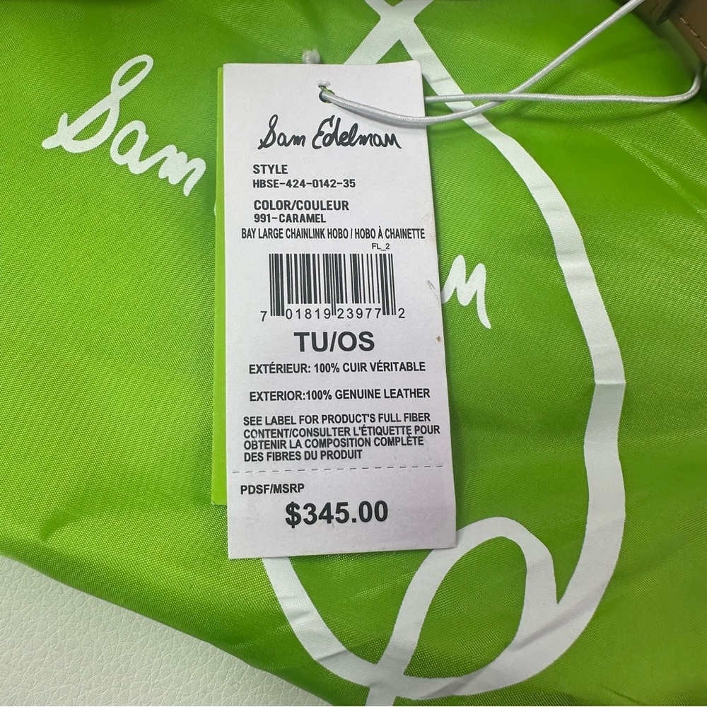NEW SAM EDLEMAN BAY LARGE CHAINLINK HOBO CARAMEL LEATHER SHOULDER BAG HOBO NWT!! - Picture 14 of 15